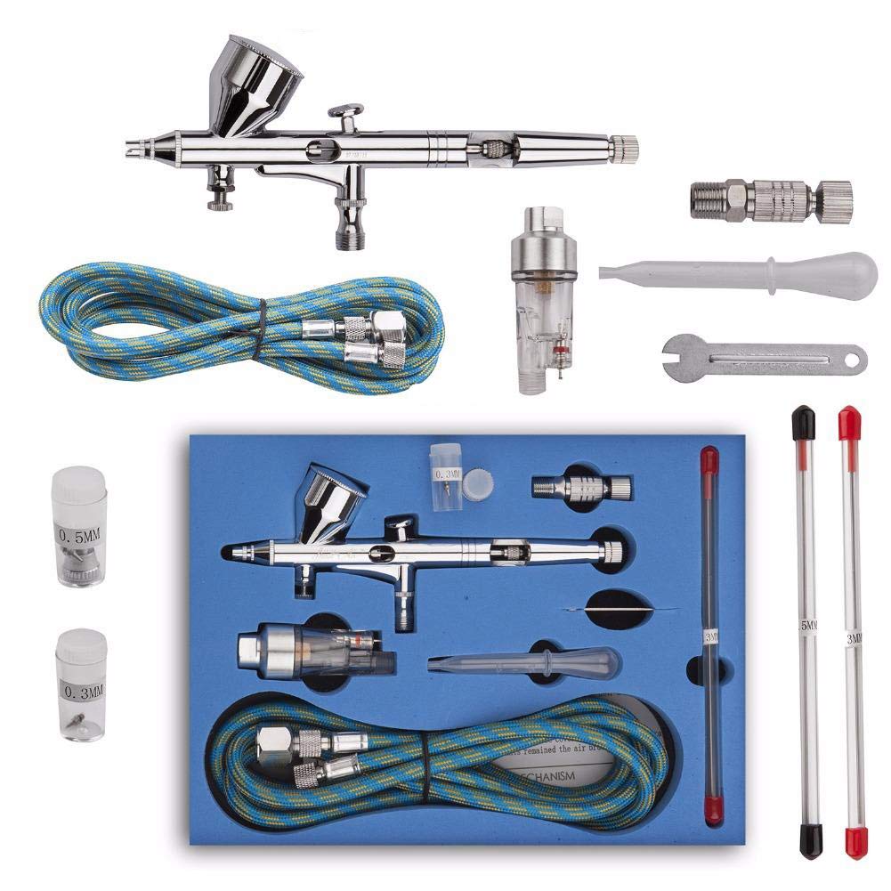 Kit Aérographe Double Action, 0.2/0.3/0.5mm pour Décoration de Gâteaux, Nail Art et Modélisme
