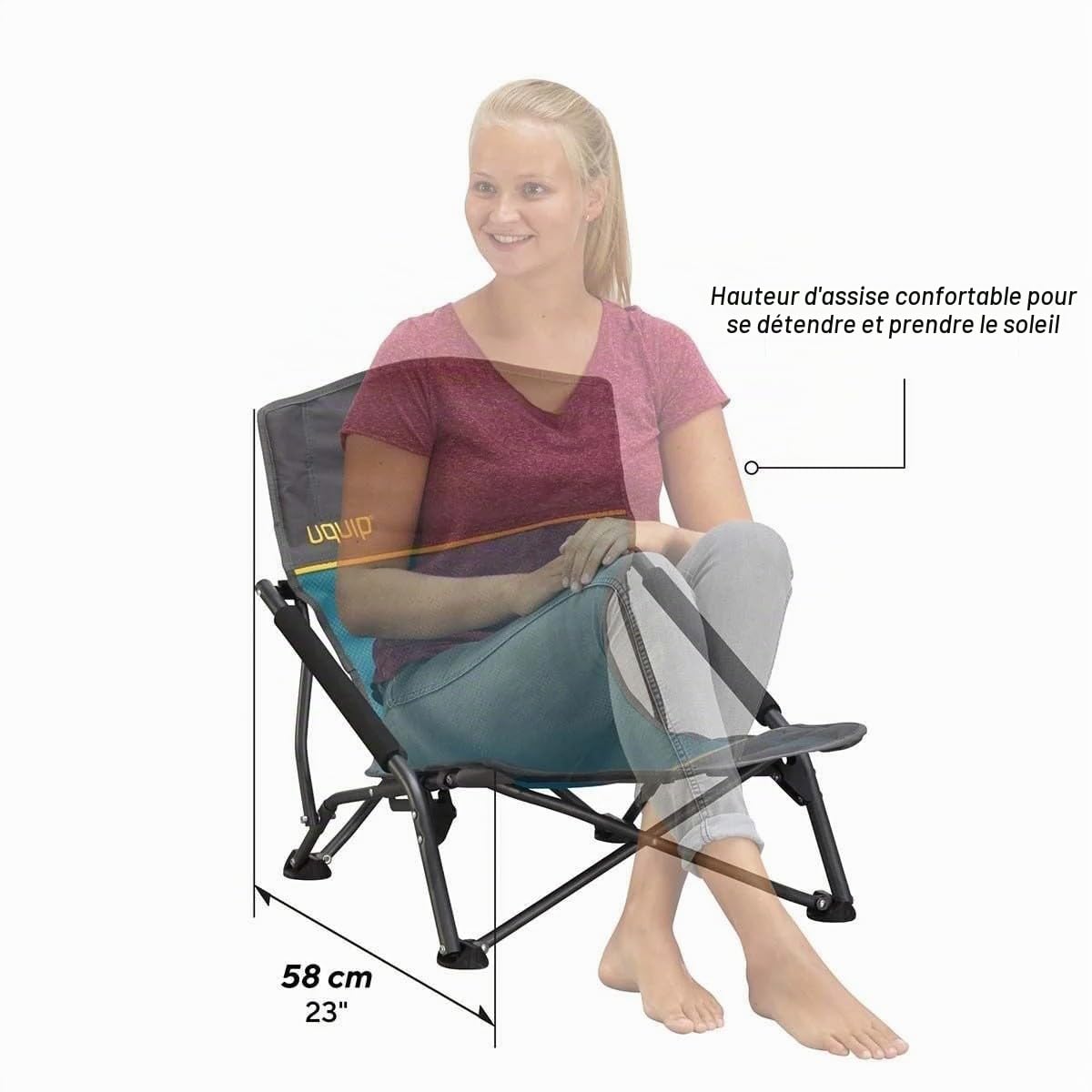 Uquip Lot de 2 chaises de Plage Mary Petrol I 2 chaises de Camping Pliantes jusqu'à 120 kg I Acier et Polyester I Idéales pour Le Camping, la Plage, la pêche, Le Jardin et Les Festivals