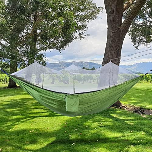 Camping Hammock with Net, Travel Portable Lightweight Hammocks with Tree Straps & Solid D-Shape Carabiners, Durable 210T Parachute Nylon Materials, Single or Double Hammock for Indoor/Outdoor