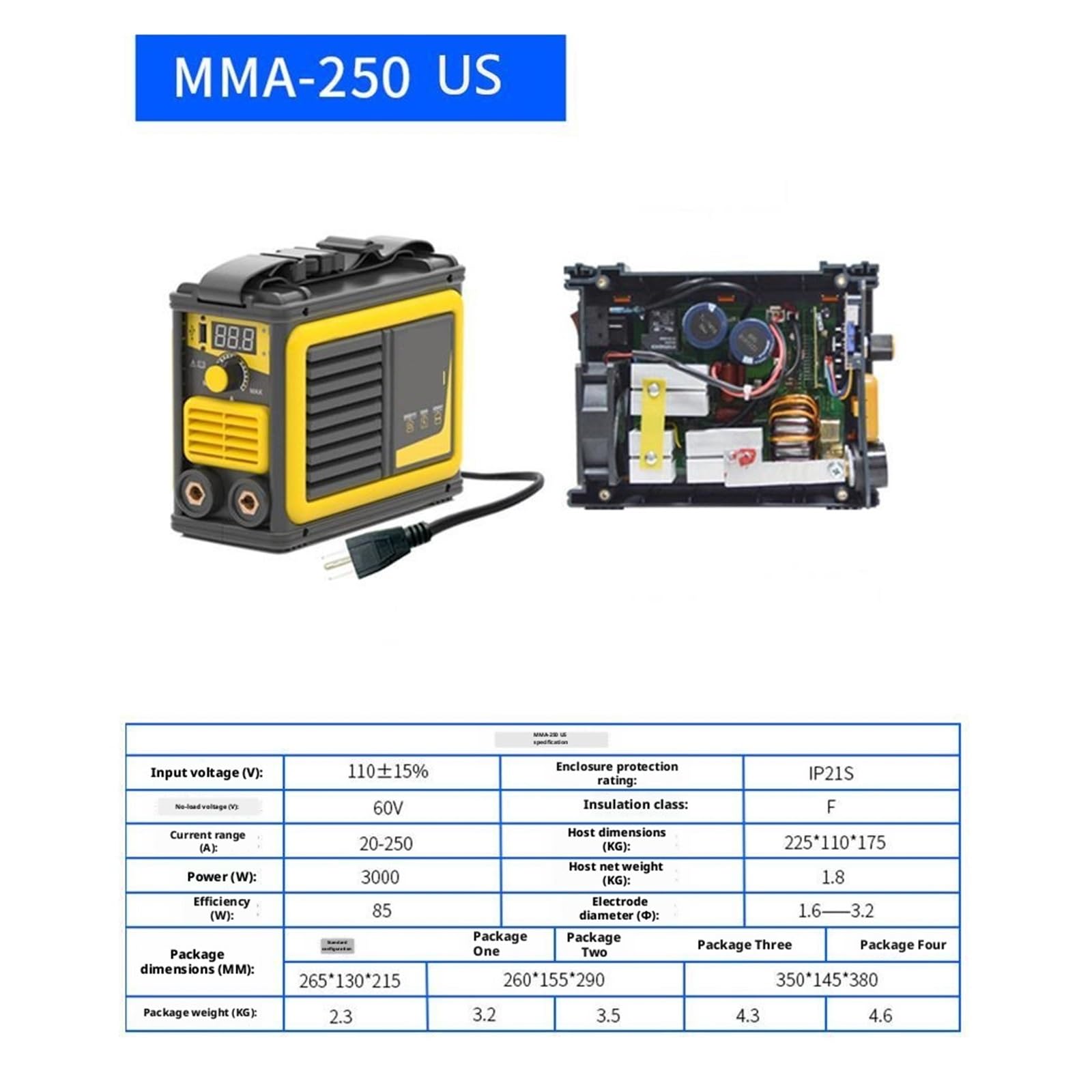 Saldatore ad arco portatile T50 250A, saldatrice MMA inverter IGBT da 3500 W