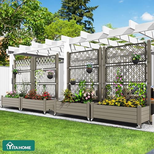 YITAHOME 3.6x1.5x5 FT Planter Box Trellis with Wheels, Large Outdoor Plastic Raised Garden Bed with Drain Plug for Climbing Plants, Light Brown by YITAHOME - Image 2