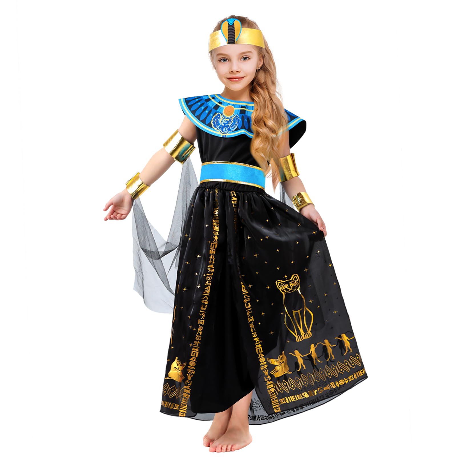 AMOBON Girls' Cleopatra Costume with Accessories - Egyptian Dress for Carnival Cosplay Party, Black - Image 2