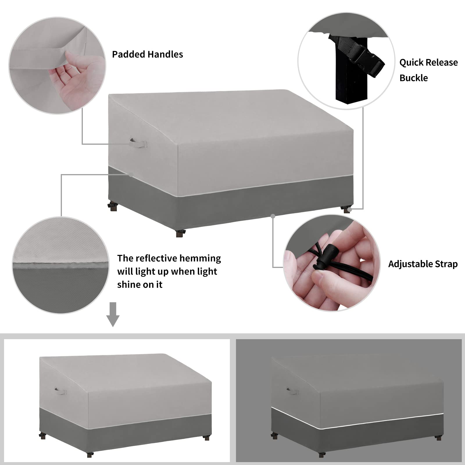 Easy-Going Funda para sofá de patio, resistente a los rayos UV, funda de sofá bicolor para patio de 3 plazas, impermeable, funda para muebles de exterior con dobladillo reflectante (95 pulgadas de