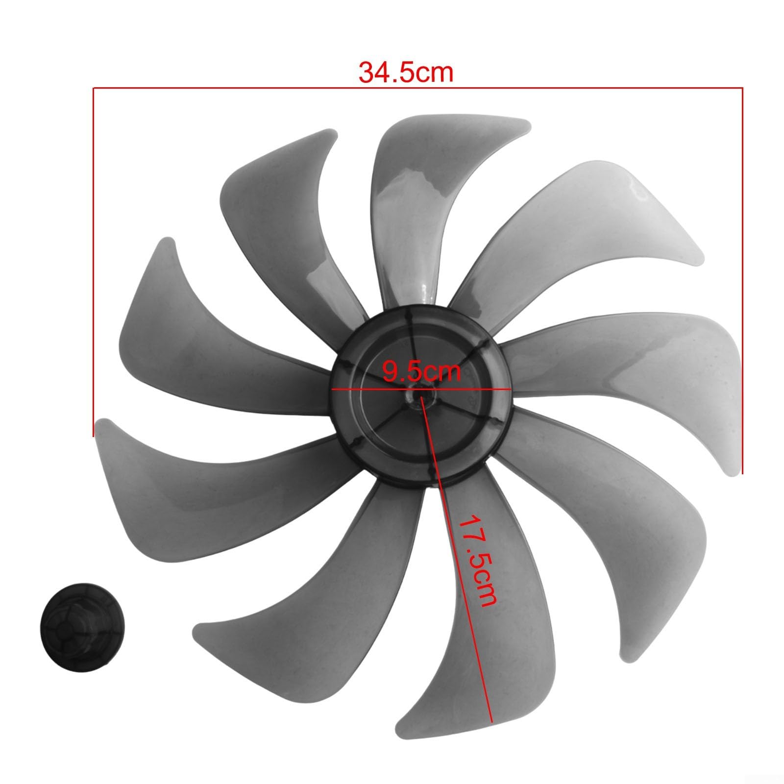 Ventilateur de sol de rechange de 35,6 cm avec cache-écrou, hélice silencieuse domestique, 7, 9 ou 15 options en plastique solide ou aluminium, 350 mm, noir transparent (9-)