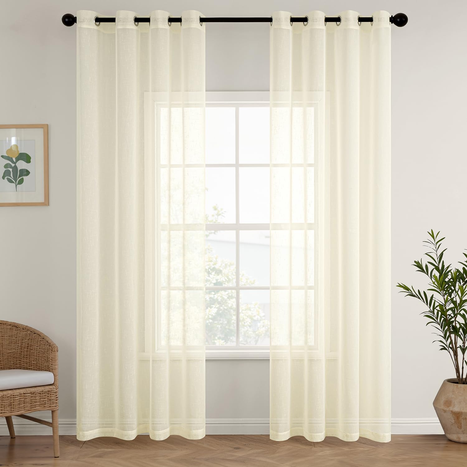 MIULEE Cortinas de Lino Cruzada Visillo Color Puro Translucido de Dormitorio Moderno Decoracion Transparente para Ventana Sala Cuarto Dormitorio Comedor Cocina Salón 2 Hojas 140x215cm Crema