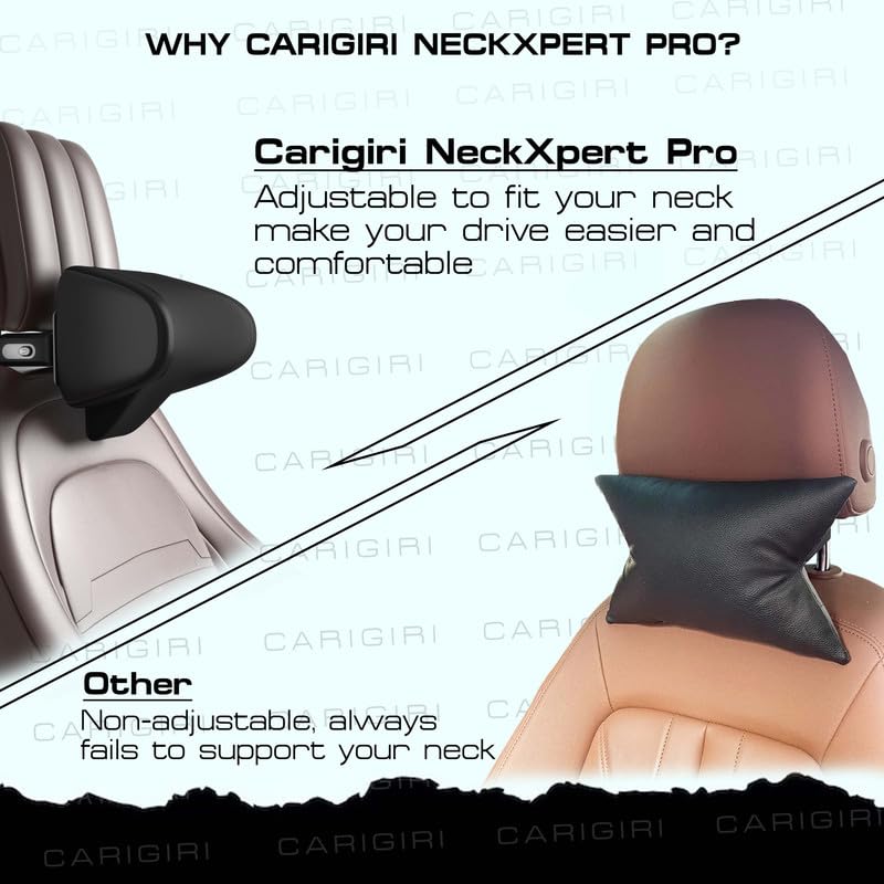 Image of Carigiri 4-way Adjustable Car Neck Rest NeckXpert Pro | 1 Year Warranty |Memory Foam Neck Pillow with Mobile Holder and Multi-utility hook, Car Seat Head Rest Cushion for Neck Support(Black,Pack of 1)