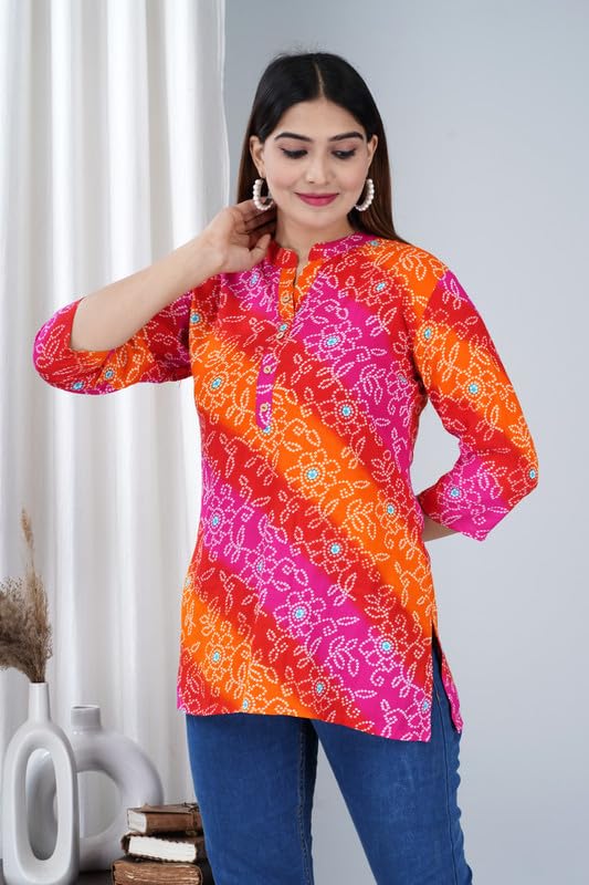 Image of Jikonet Women's Printed Rayon Straight Short Kurti