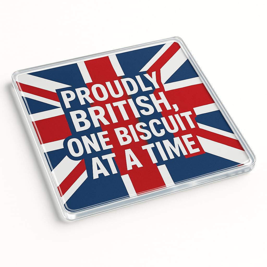 The Plum Penguin British Biscuit Prid Modern Acrylic Coaster Gift - Clear Acrylic E Design - Unique Home Decor Drinkware Present