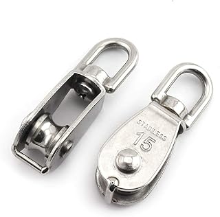 2-Pack M15 Single Pulley Block Stainless Steel Heavy Duty Hardware Single Wheel Swivel Rigging Lifting Wheel Fixed Pulley for Wire Rope Loading 35kg