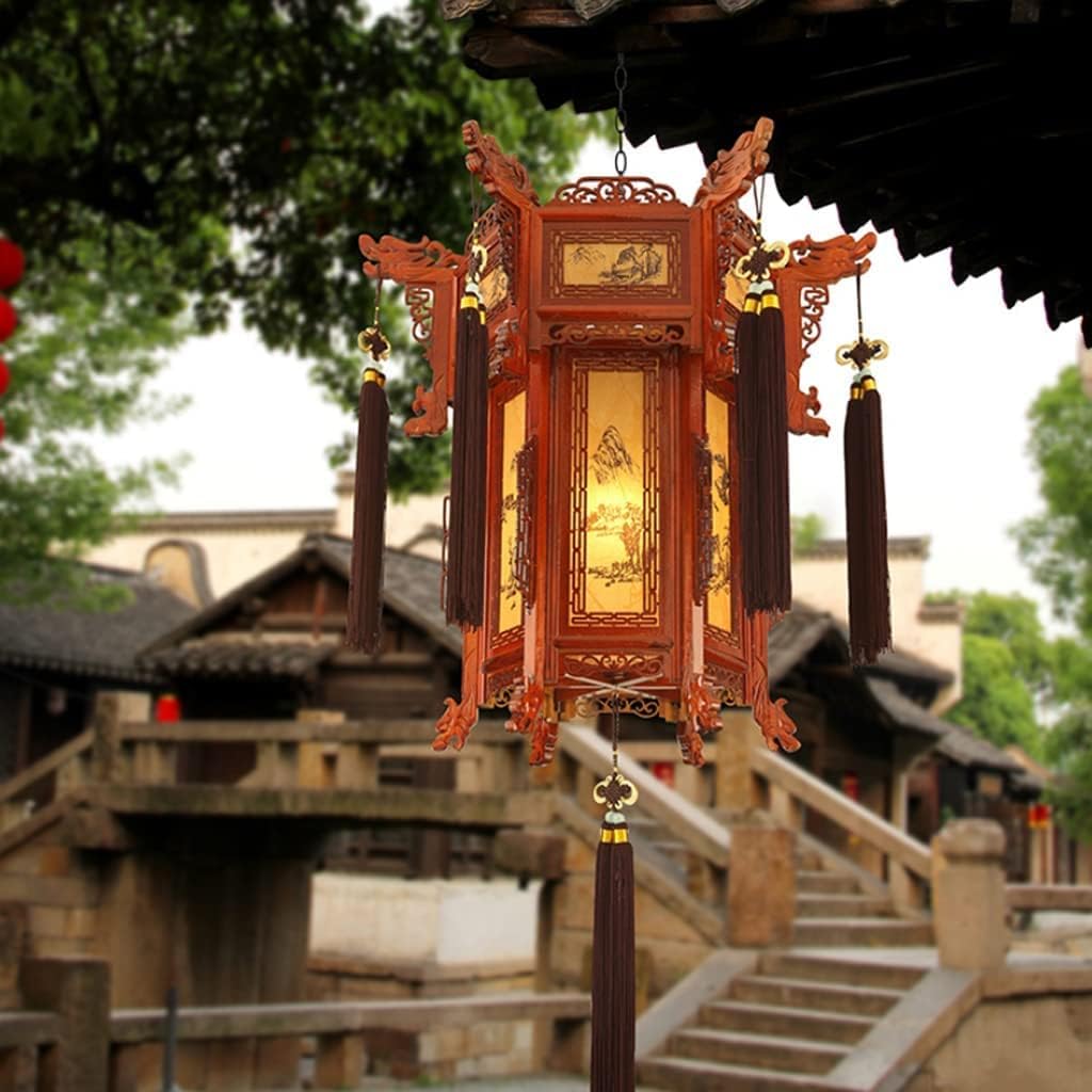 LIOONS Solid Wood Hexagonal Lanterns, Chinese Lanterns, Hanging Lantern Chinese New Year Interior Decoration Paper Lantern Lamp