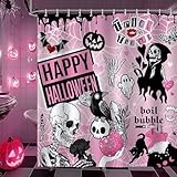 Bonhause Duschvorhang Horror Halloween Skelett Lustiger Duschvorhänge 180 x 180 cm Anti-Schimmel Wasserdicht Polyester Stoff Waschbar Bad Vorhäng für Badzimmer mit 12 Haken