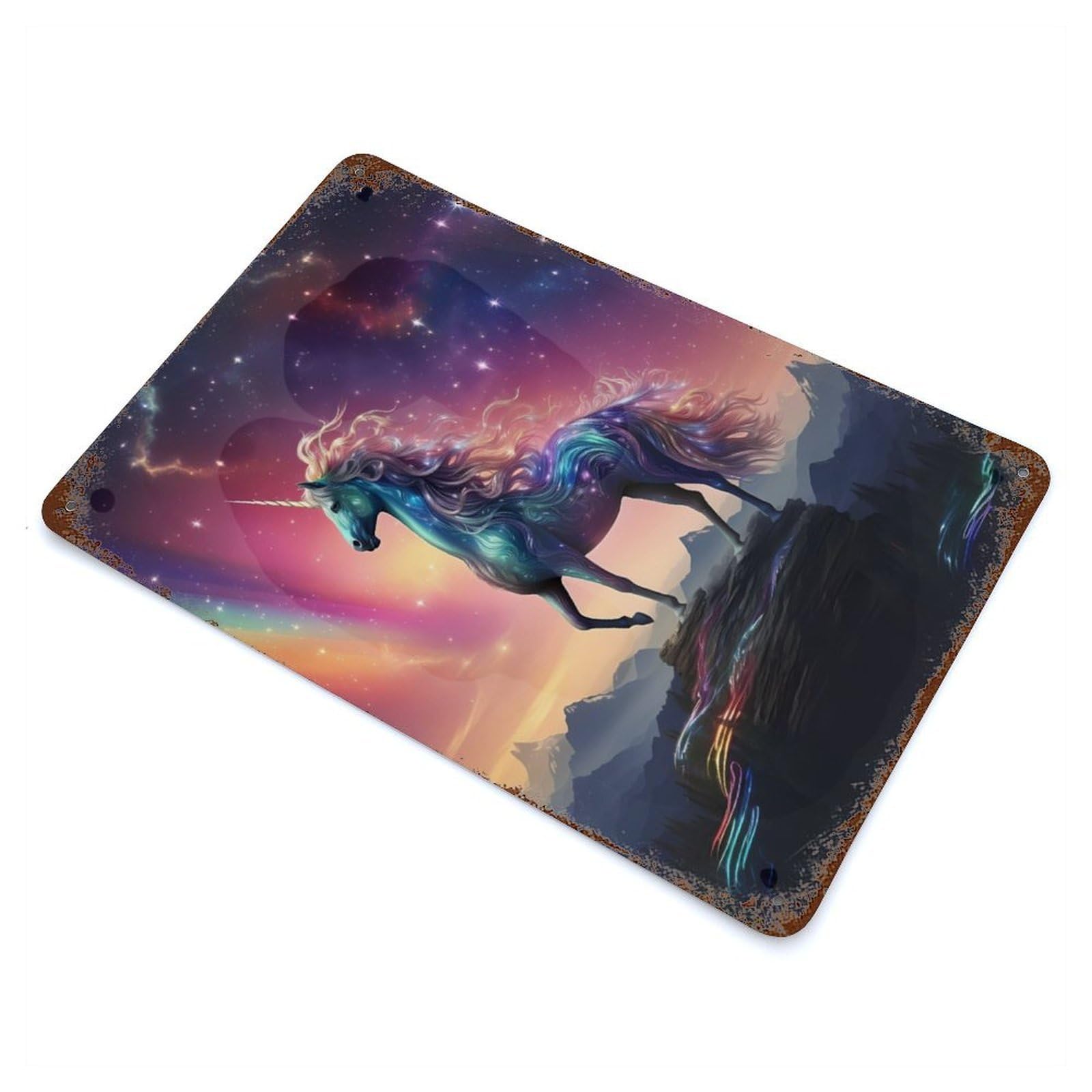Rust Effect Cosmic Unicorn Distressed Metal Wall Sign 11.8"x7.9", Decorative Metal Wall Art for Living Room, Hallway And Home Decor