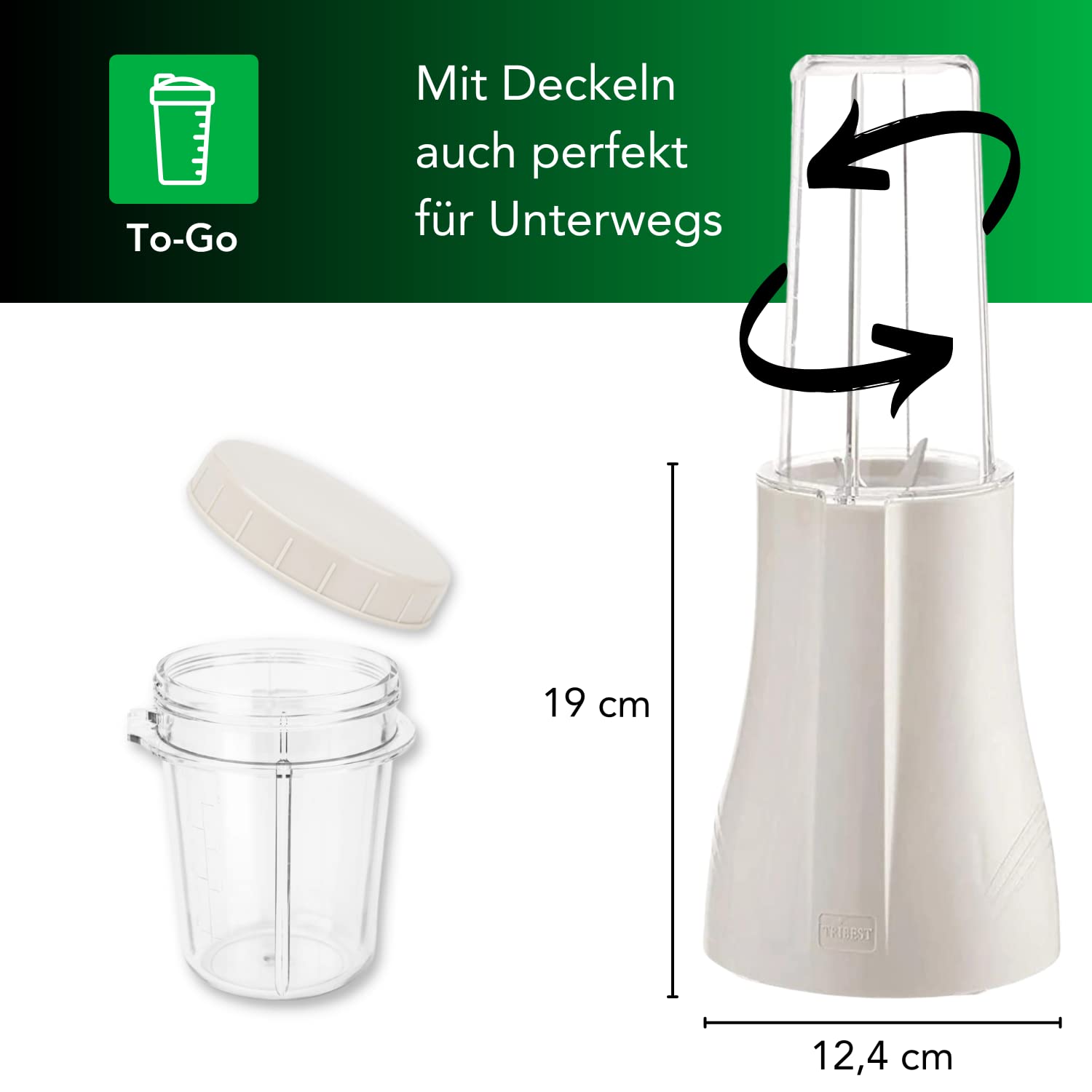 Tribest Personal Blender PB250, kompakter Standmixer inkl. 2 Mixwerken, perfekt für Smoothies, Nüsse, Kaffee, BPA-frei