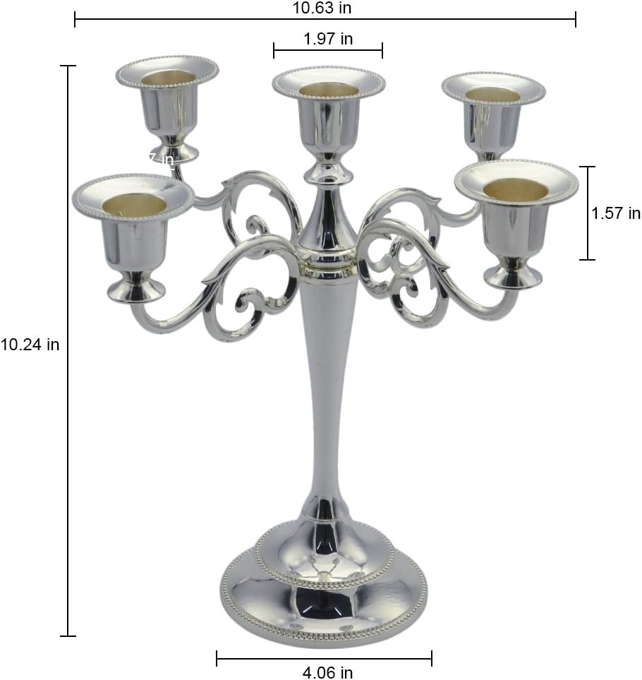 Tidelence 5-Candle Metal Candelabra 10.6 Inch Tall Candle Holder Wedding Event Candelabra Candle Stand (Silver) : Home & Kitchen