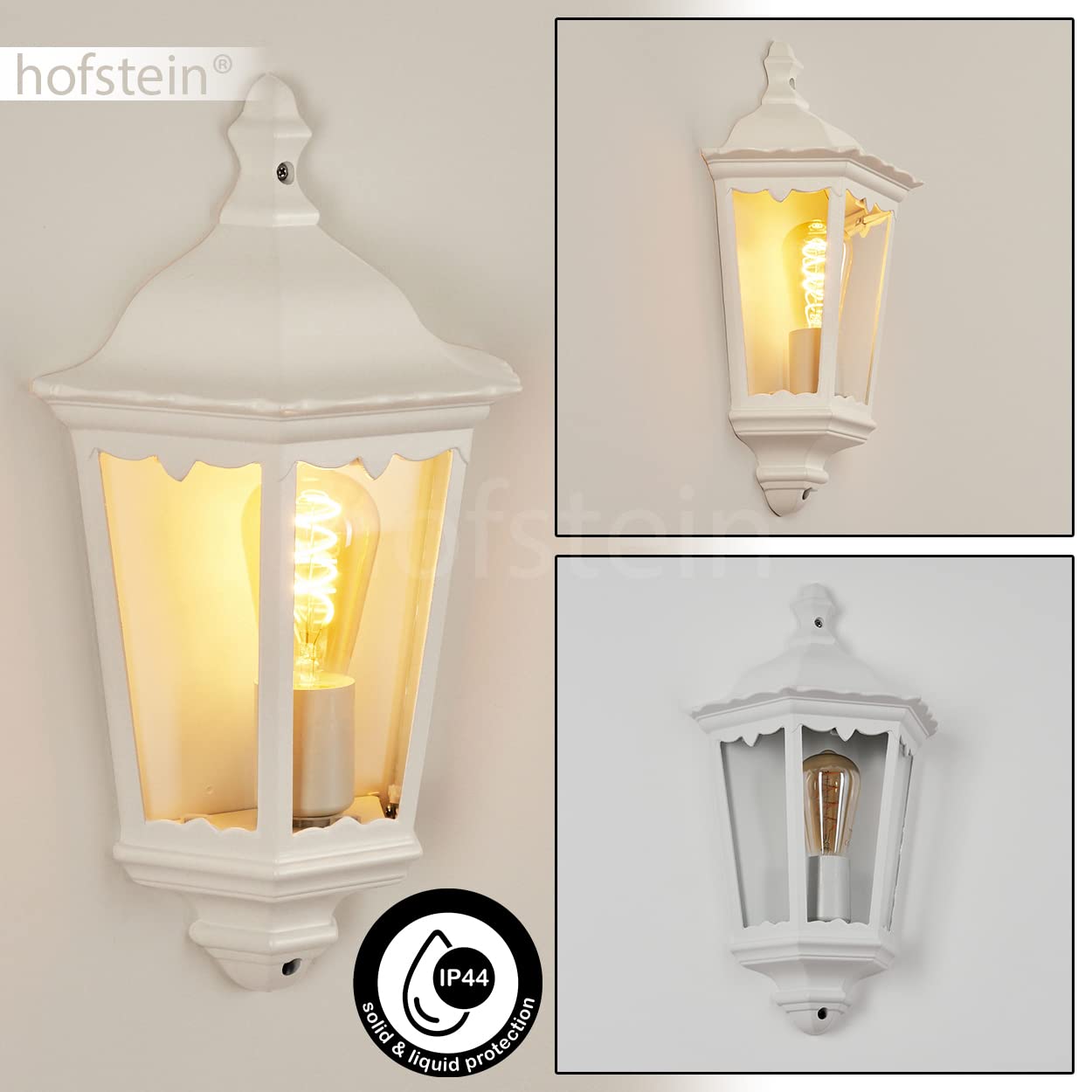 Applique d'extérieur Hongkong, lampe murale au look antique en métal/verre blanc/clair, applique murale avec douille E27, lampe d'extérieur rétro/vintage pour terrasse/cour/entrée. sans ampoules