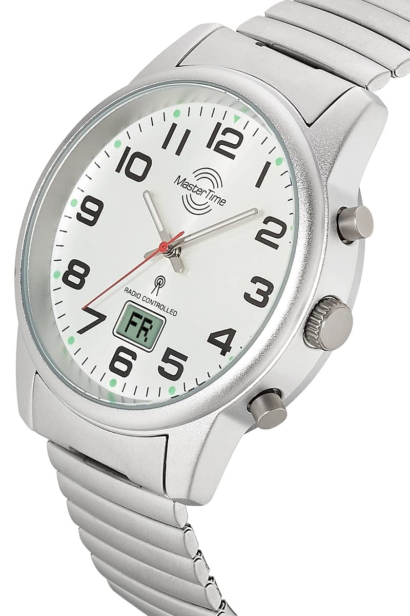 Master Time Funk Quarz Herren Uhr Analog mit digitalem Datum mit Edelstahl Zugband Armband MTGA-10822-42M