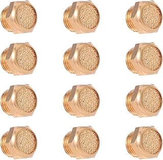 TEHAUX Exhaust Muffler Silencer 12pcs Bronze Breather Vent Muffler Flat Pneumatic Muffler Filter G1/4 Male Air Solenoid Muffler Valved Connectors Air Pneumatic Mufflers