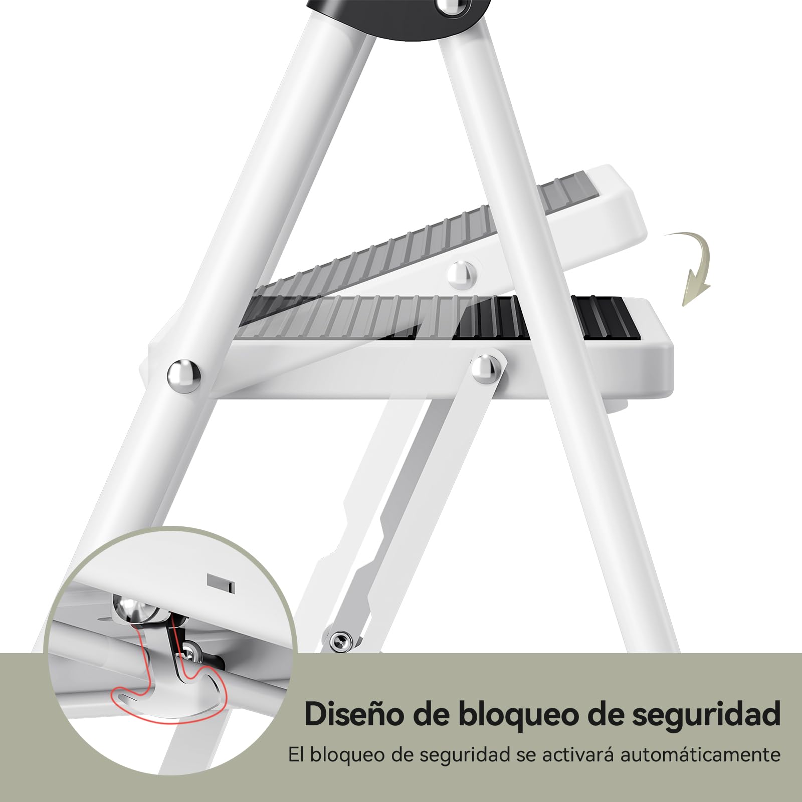 KINGRACK Escalera Plegable 4 Peldaños, Escalera de Tijera con Pedales Antideslizantes Anchos, Barandilla, Escalón Taburete de Acero Portátil Uso Hogar Cocina Oficina, Carga hasta 150 kg, Blanco