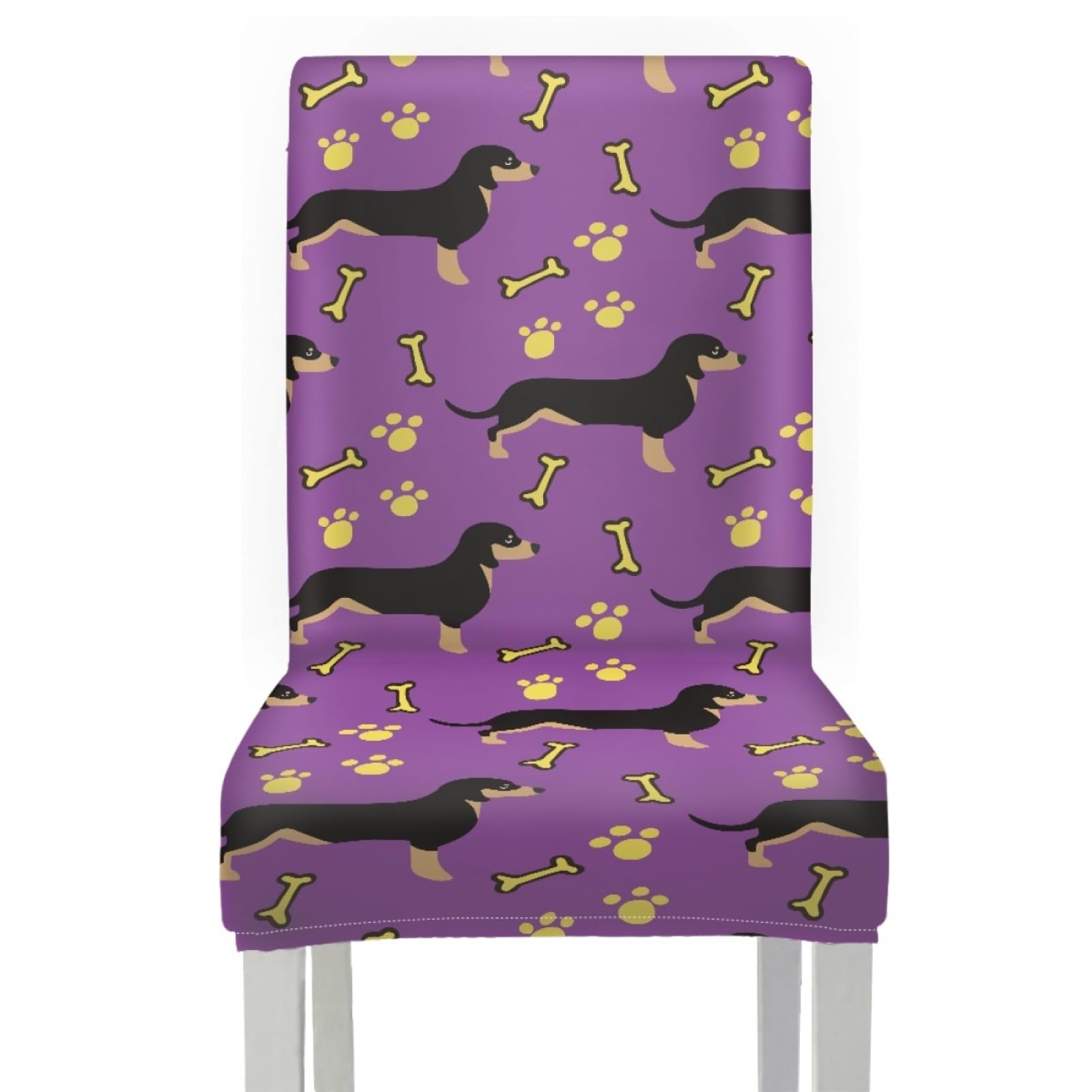 Stuhlüberzieher Purpurer Hund Stuhl Überzieher Stuhlhussen 6er Set | Spandex Stuhl Hussen Waschbar Abnehmbare Stretch Hussen für Stühle Langlebig Stuhlbezug Universal für Küche,Restaurant,Hotel
