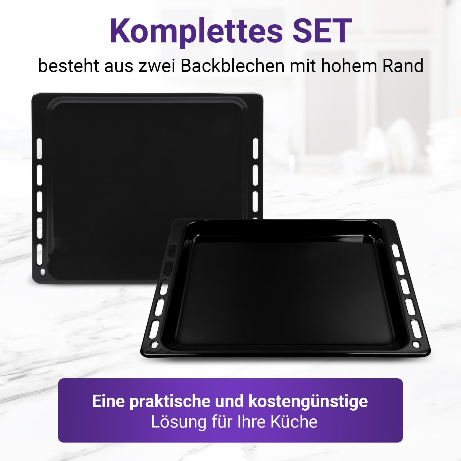 Viоks.pro Set 2x Backblech Tief Emailliert 45x37 cm / 445 x 375 mm Ersatz für Whirlpool Bauknecht 481241838128 & 481010539879 Tiefes Backblech Fettpfanne Backofen - Ofen Backblech Set & Baking Tray