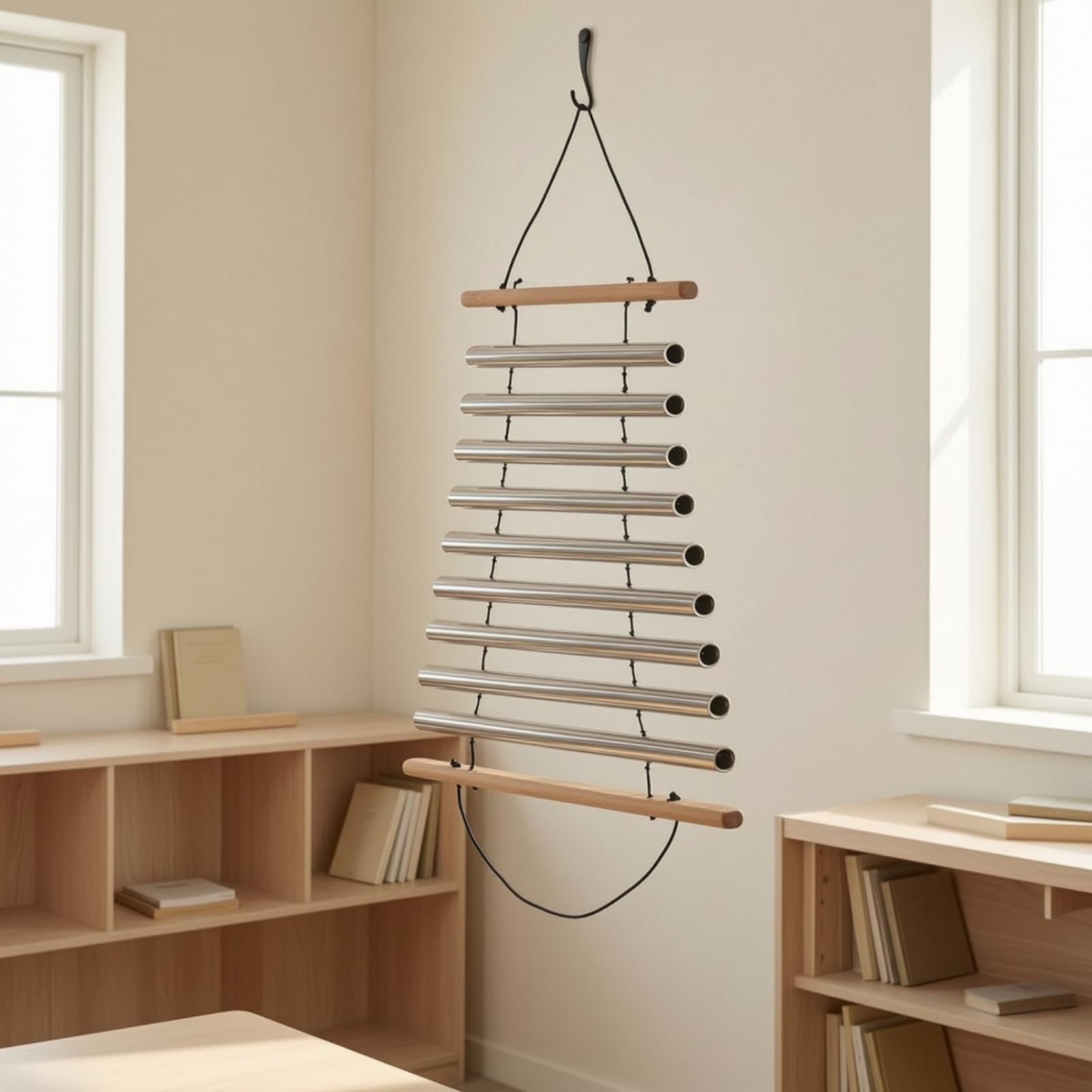 Baoblaze Carillon à Main Carillon Ornemental Tubes Métalliques Instrument de Percussion Décoration Apaisante Maillet Inclus Timbre Brillant Noire Adapté aux Salles de Classe Méditation Patio Couvert