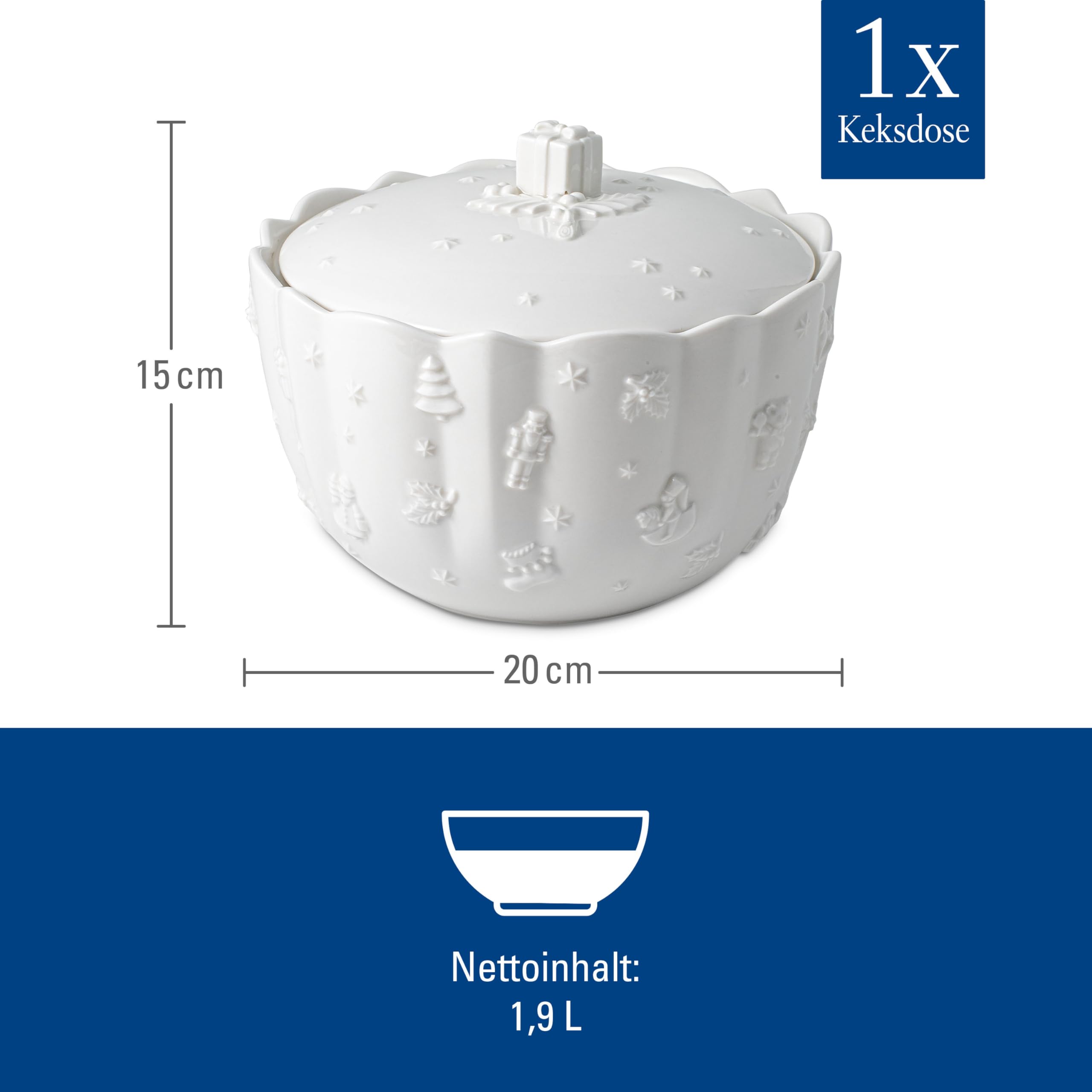 Villeroy & Boch - Toy’s Delight Royal Classic Gebäckdose, große Vorratsdose mit Reliefmuster, Premium Porzellan, 2270 ml, weiß