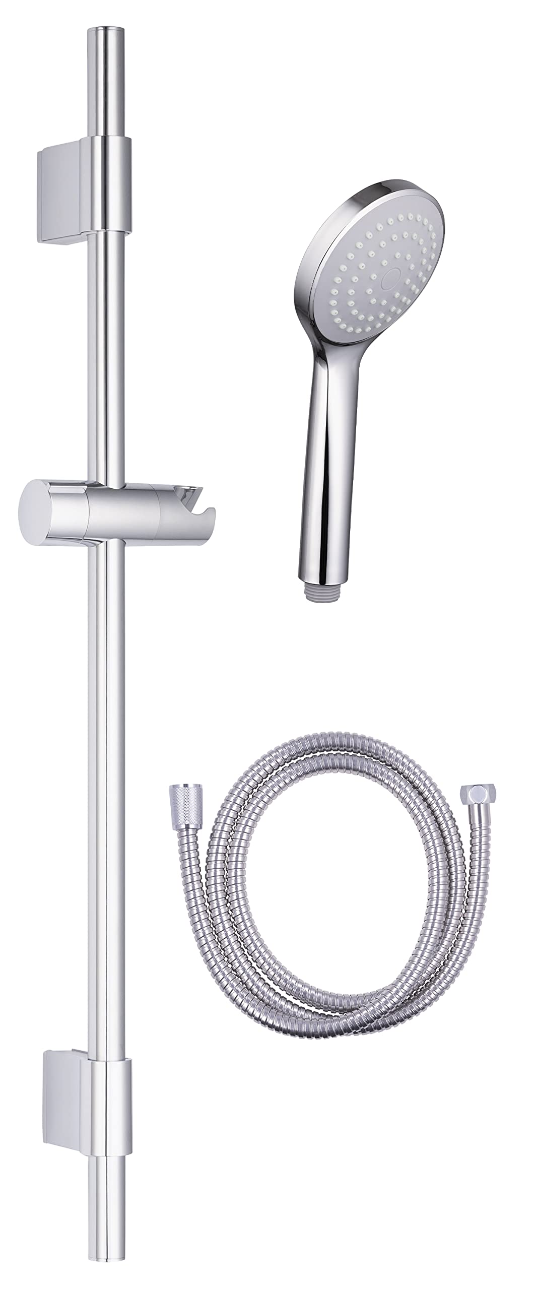Set de ducha TRÍO POLA: teleducha 1 chorro + flexible inox 1,5 m + barra de ducha cromada regulable | Diseño funcional y resistente | EUROSANIT
