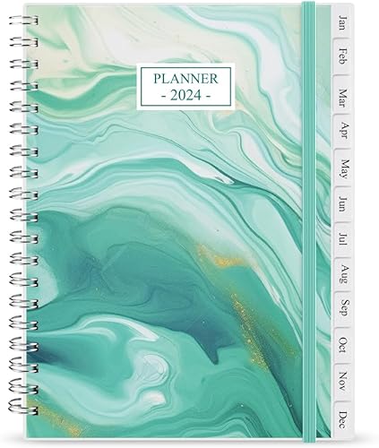 Agenda 2024  Agenda semanal y mensual desde enero de 2024 a diciembre de 2024, 7 x 10 pulgadas, 12 pestañas mensuales, páginas de notas, bolsillo