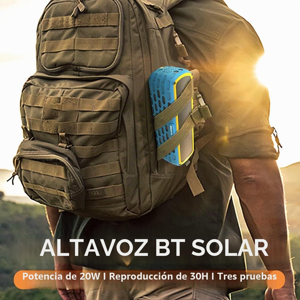 CYBORIS Altavoz Solar Bluetooth, 30 Horas Playtime Actualizado 20W Alta Fidelidad Inalámbrico Bluetooth Portátil 5.0 Altavoz Estéreo Solar Powered a Prueba de Golpes e Impermeable (Negro)