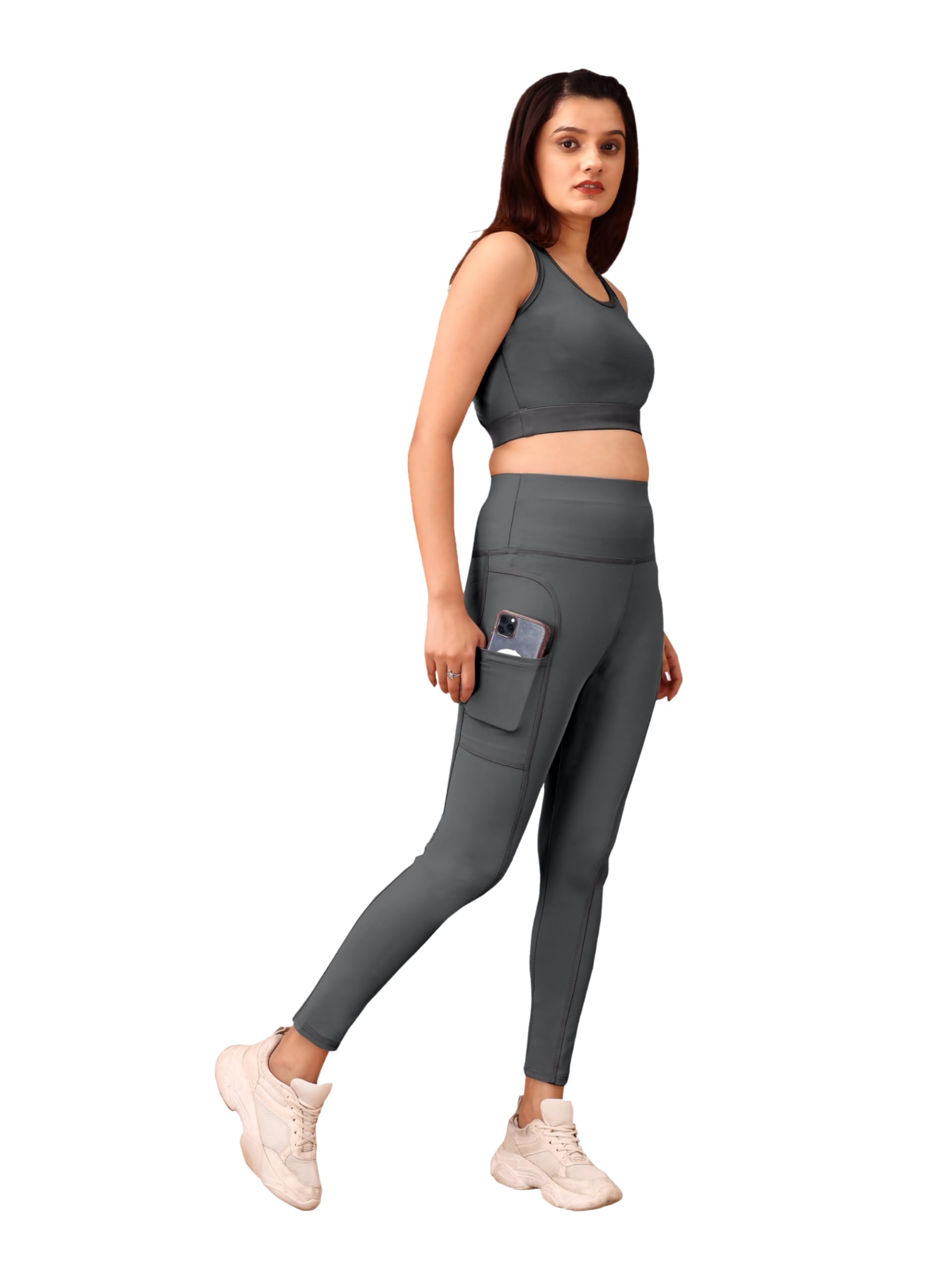 Women's 2-Piece Workout Set, High-Waist Leggings with Phone Side Pocket, Gym wear Track Suit, Sports Bra, Co-ord, Sports Running Suits, Yoga Wear-picture-54