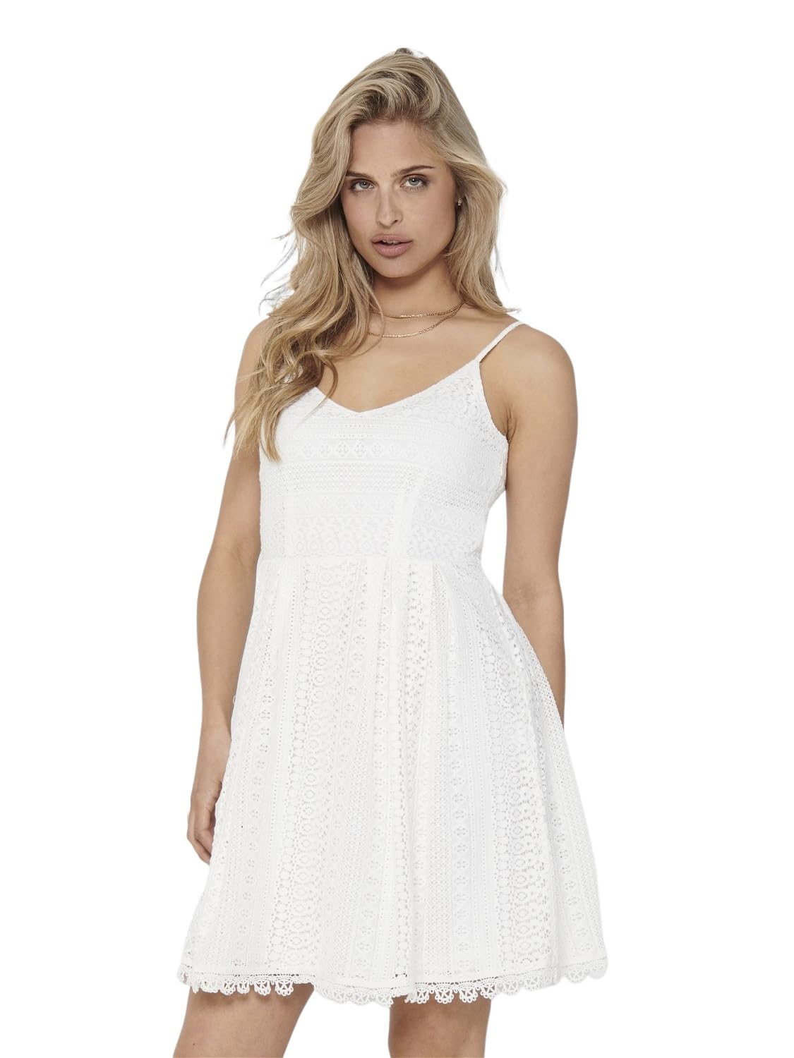 ONLY Women's ONLHELENA LACE S/L Short Dress WVN, Cloud Dancer, 16