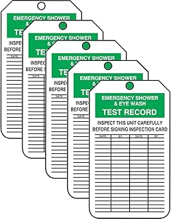 Accuform MGT207CTM PF-Cardstock Inspection & Status Record Tag, Legend "Emergency Shower & Eye", 5.75" Length x 3.25" Width x 0.010" Thickness, Green/Black on White (Pack of 5)