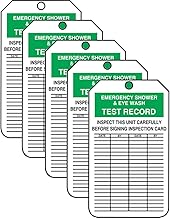 Accuform MGT207CTM PF-Cardstock Inspection & Status Record Tag, Legend "Emergency Shower & Eye", 5.75" Length x 3.25" Width x 0.010" Thickness, Green/Black on White (Pack of 5)