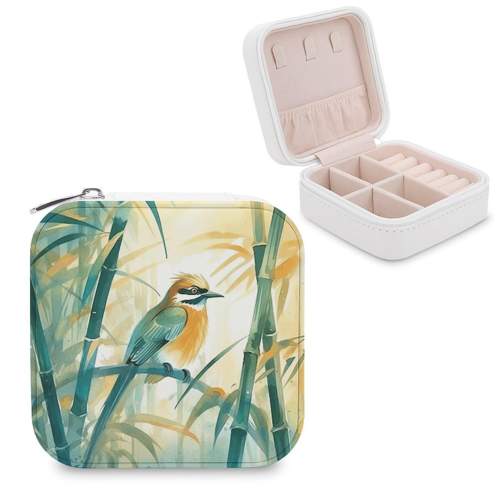 JTREHY Travel Birds And Tree Jewelry Case Portable Display Storage Box PU Leather Mini Jewelry Travel Case Personalized Travel Jewelry Organizer Small Jewelry Box for Women