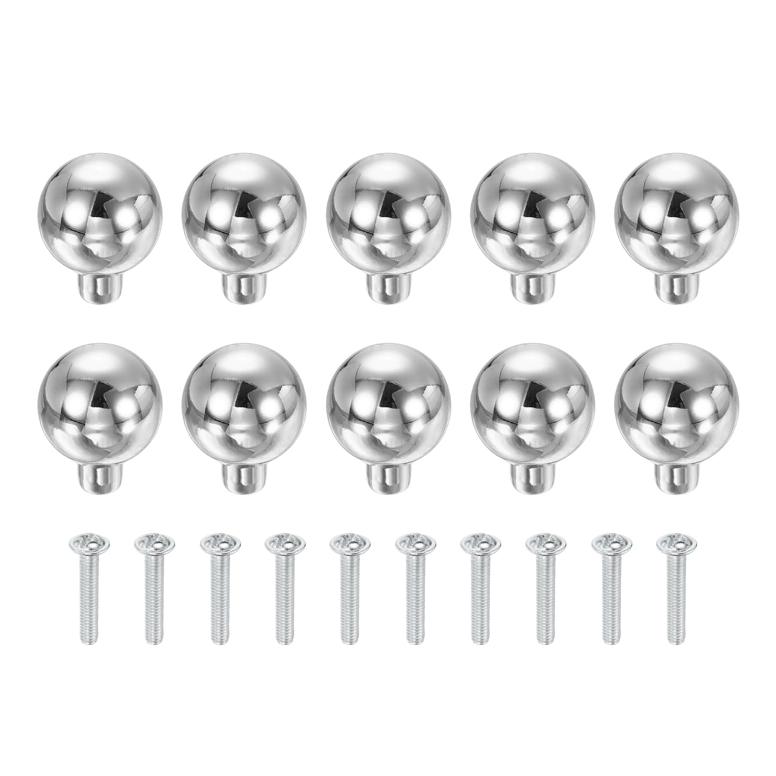 sourcing map 10 Pcs Cabinet Knobs, 1-1/8 Inch (28mm) Diameter Drawer Knob Polished Chrome, Round Ball Kitchen Knobs Handle with Screws for Bedroom Kitchen Cupboard Wardrobe Dresser, Silver
