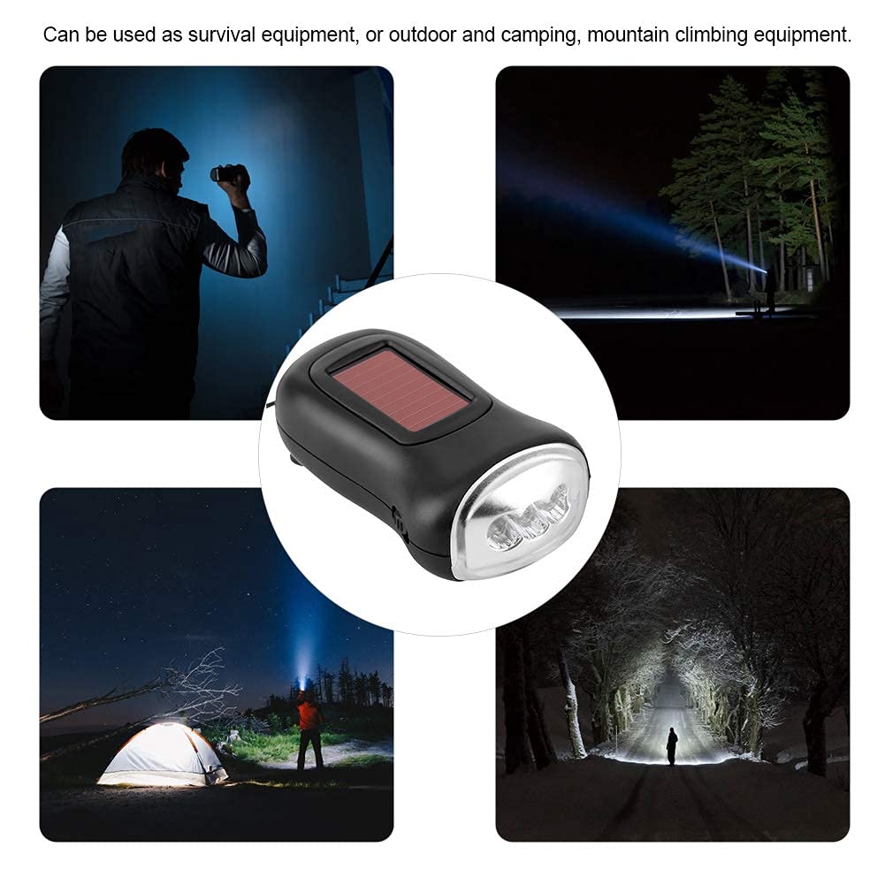 Lampe Torche Solaire Et à Manivelle – LED Ultra-bright, Poignée Antidérapante, Carabiner, Portable