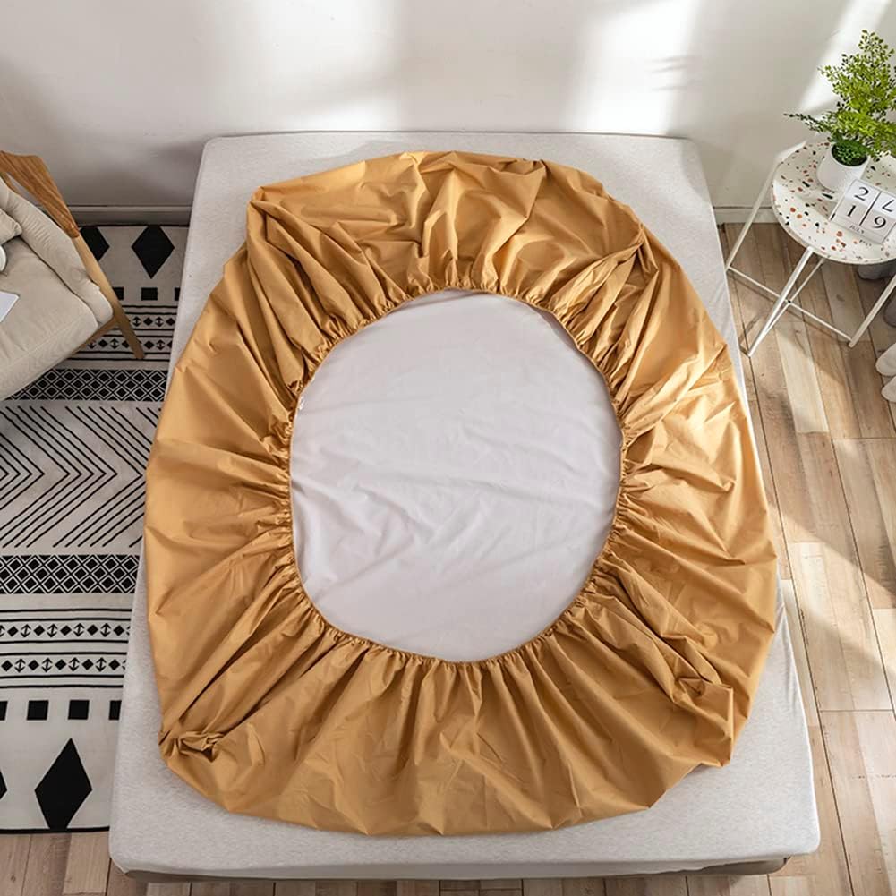 vctops 1-Piece Waterproof Fitted Bottom Sheet King Size Washable Mattress Protector Solid Color Fitted Sheet Breathable Bed Mattress Pad Cover, 14" Deep Pocket (Yellow,King)