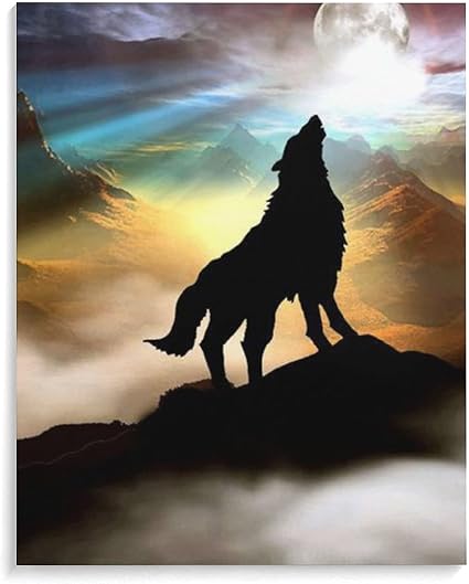 Amazon Co Jp オオカミの遠吠え満月 フレーム壁アートと綿とリネンの絵画ホームオフィスの装飾のための現代アートワーク40x50cm 45x60cm Diy 工具 ガーデン