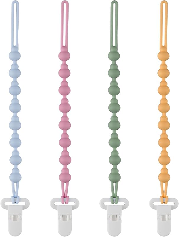 Paquete de 4 clips para chupete compatibles con Tommee Tippee, clips para chupete de silicona de una pieza, silicona suave sin óxido, clip flexible con elegante diseño redondo, ideal para chupetes y mordedores