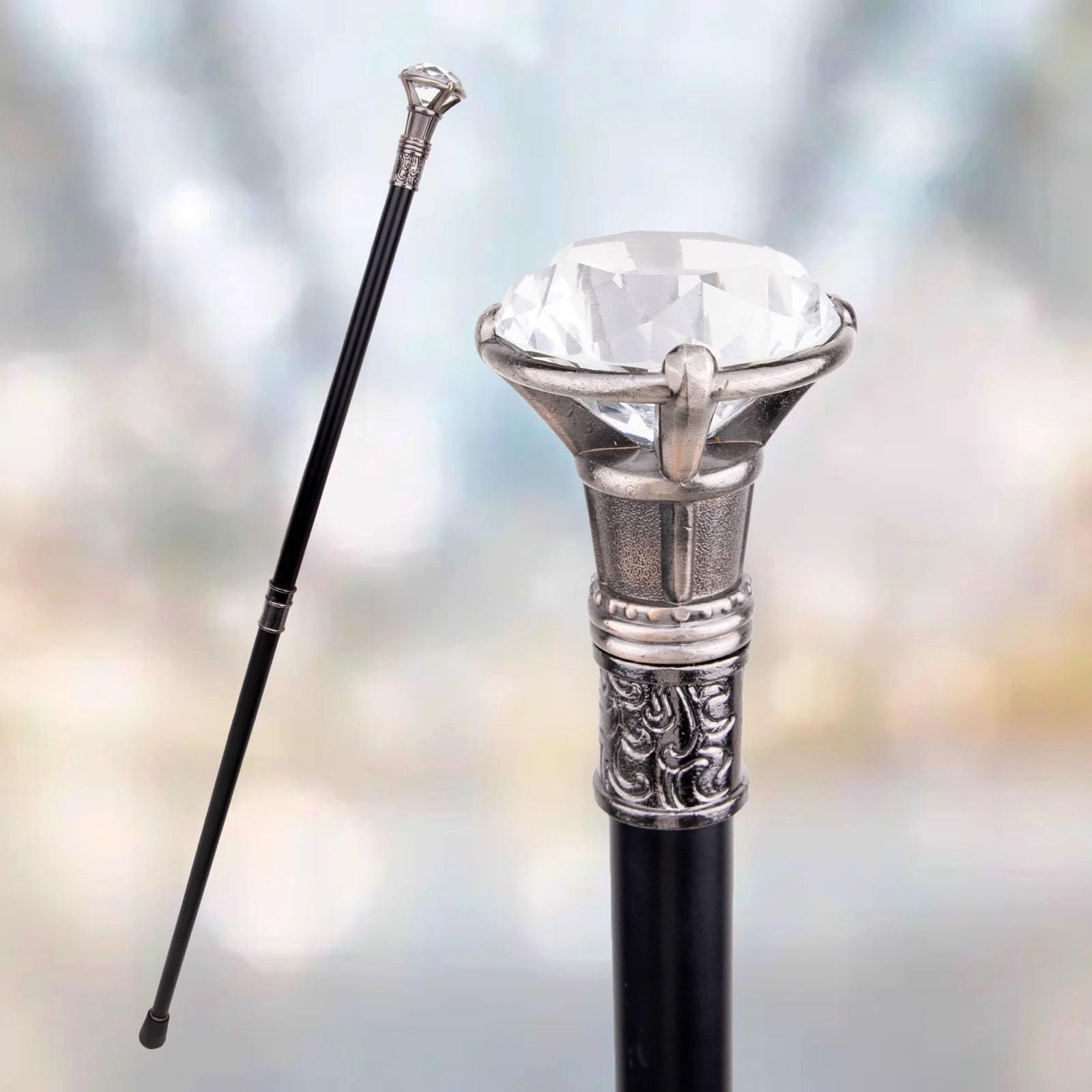 Bastone da passeggio con testa di diamante da gentiluomo da 36 pollici elegante bastone da passeggio per anziani bastoncini da magnaccia per uomo e donna(silver,91cm/35.8in) | 36 pollici elegante bastone da passeggio per anziani bastoncini da magnaccia pe