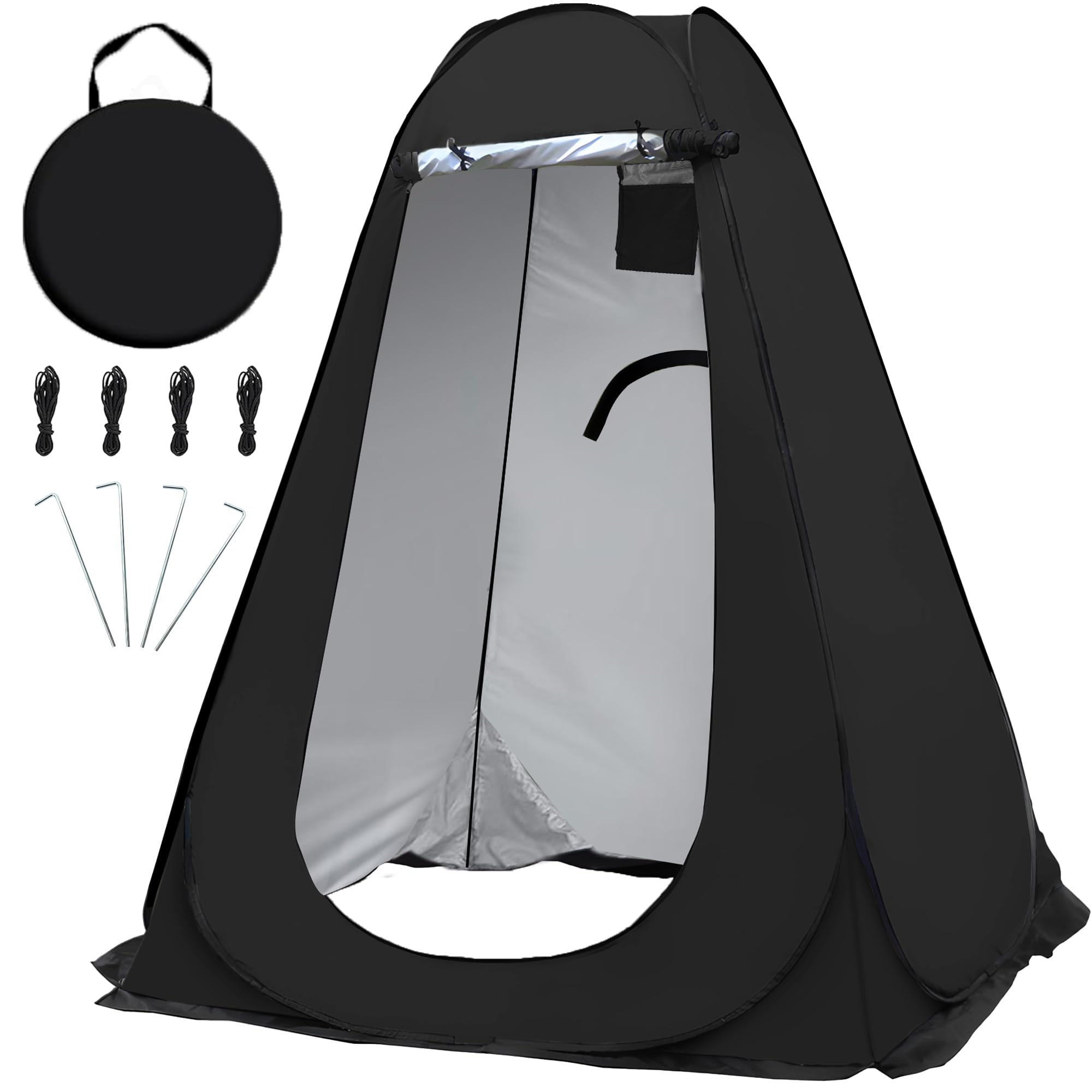 OUUTMEE Pop Up Camping Shower Tent, Portable Beach Dressing Changing Room UV/Rain Outdoor Privacy Shelter, UV Shower Enclosure Tents for Outdoor Hiking Beach Picnic Fishing, 4.92ft × 6.24ft (Black)