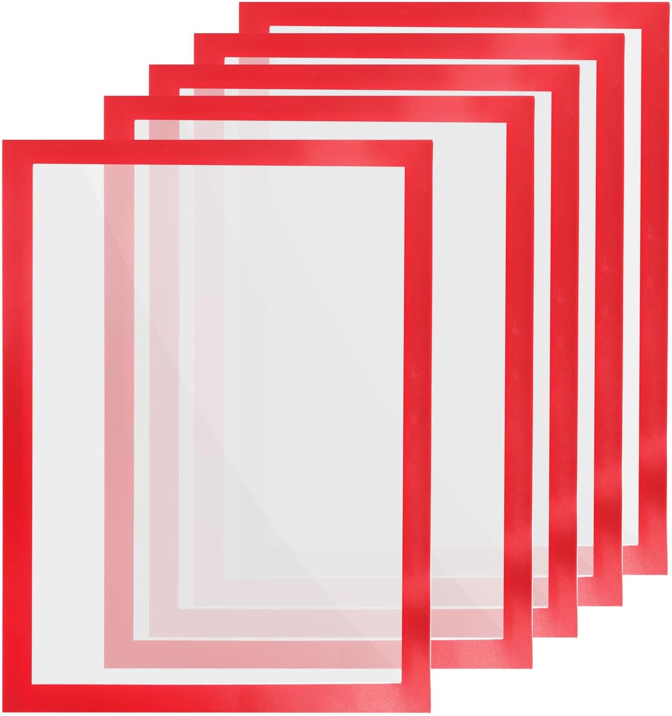 YOKIVE 5 Pack Magnetic Picture Frame, A4 Magnetic Sign Holder Photo Frame Self-Adhesive Display Frosting PVC Great for Fridge Wall Letter Size, 8.5 x 11, Red