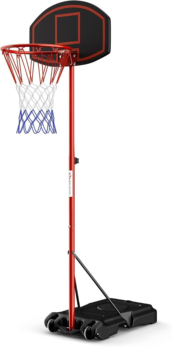 Goplus Portable Basketball Hoop, Height Adjustable Basketball Goal System [6.5FT-8.5FT] w/Shatterproof Backboard, Fillable Base & Wheels, Basketball Stand for Teens Adult, Indoor Outdoor Use