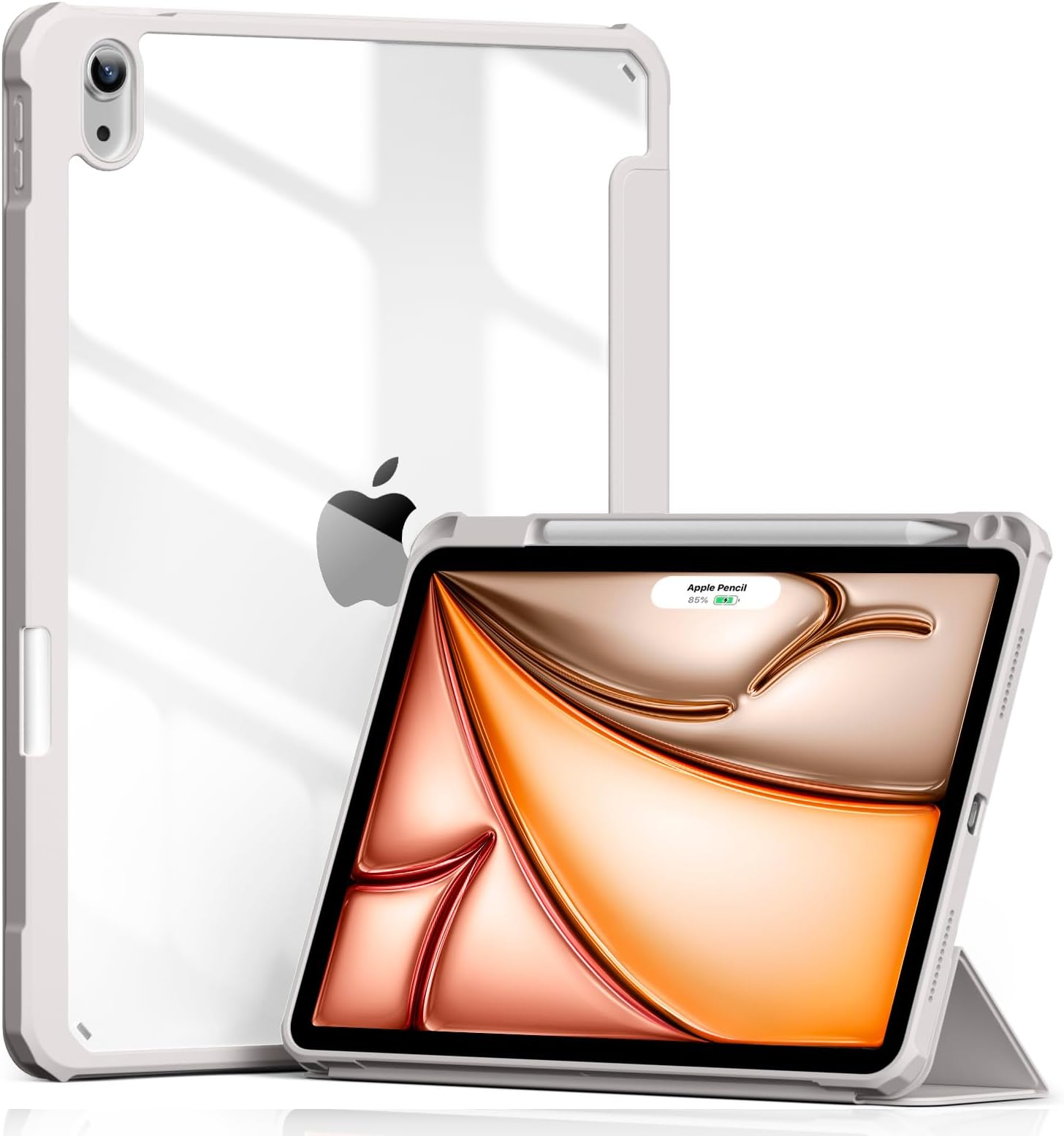 Aoub Case for iPad Air 11-inch M4/M3/M2 (2026/2025/2024), iPad Air 5th/4th Generation (2022/2020) 10.9 inch with Pencil Holder, Shockproof Cover with Clear Transparent Back Shell, Gray