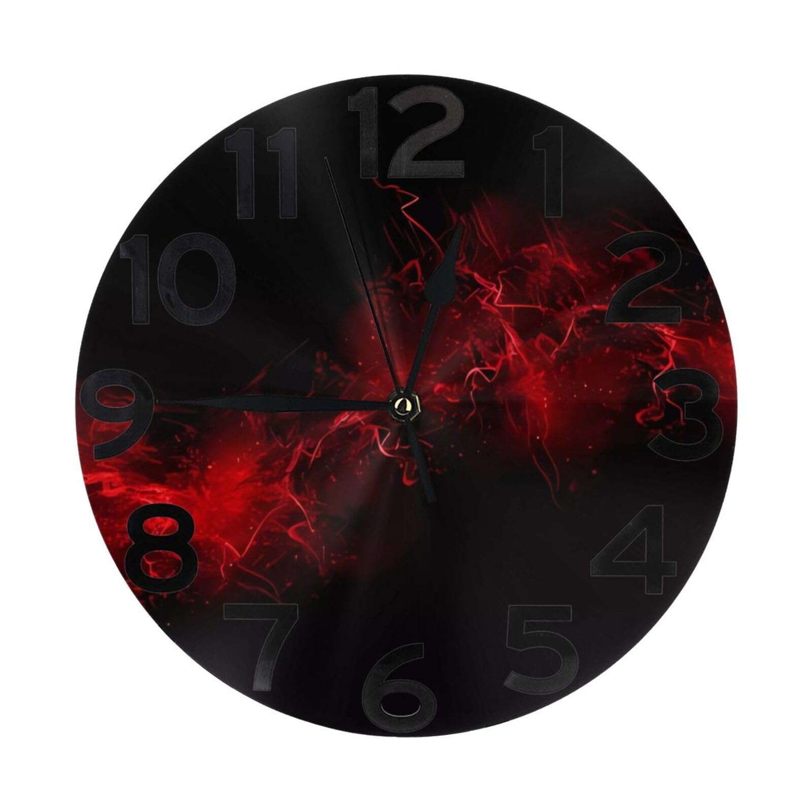 Horloge murale ronde QQLADY rouge et noir de 25,4 cm silencieuse pour décorer la cuisine