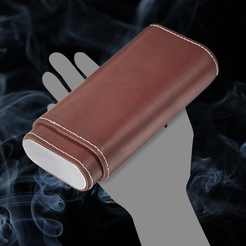 Visol Personalized Kenton Three Cigar Brown Leather Cigar Case with Free Laser Engraving ([C] Text)