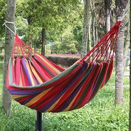 ASHMEO 190cm x 80cm Stripe Hang Bed Canvas Hammock 120kg Strong and Comfortable