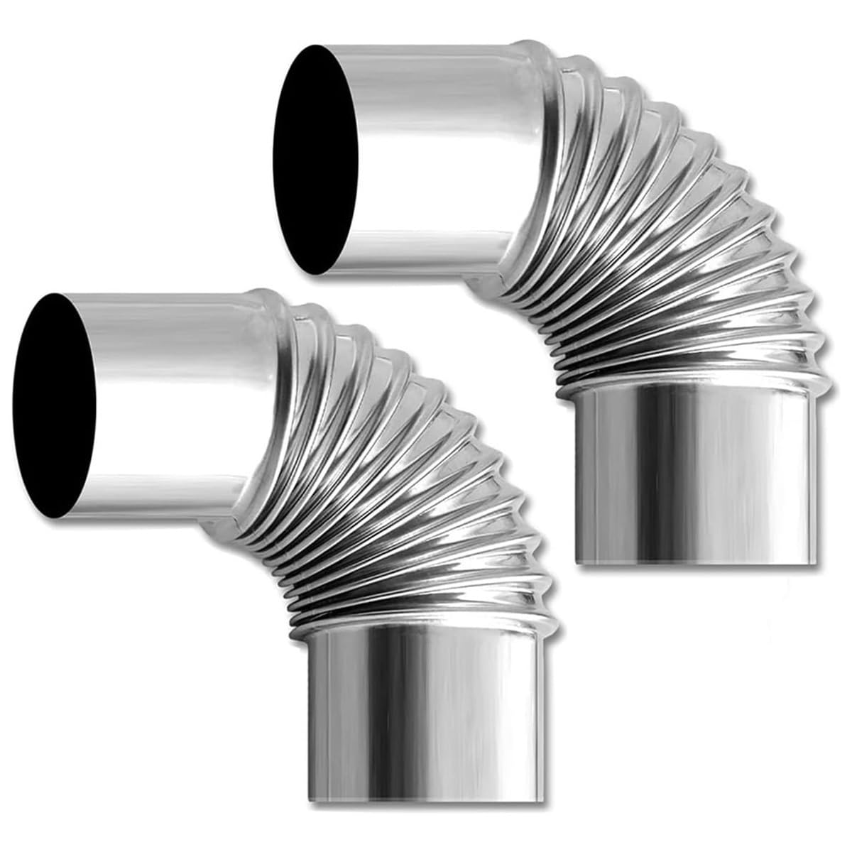 Codo de Acero Inoxidable de 90° (2 Unidades), Codo Corrugado de 90° para Chimenea, Tubo de Escape para Calentador de Agua (50 mm)