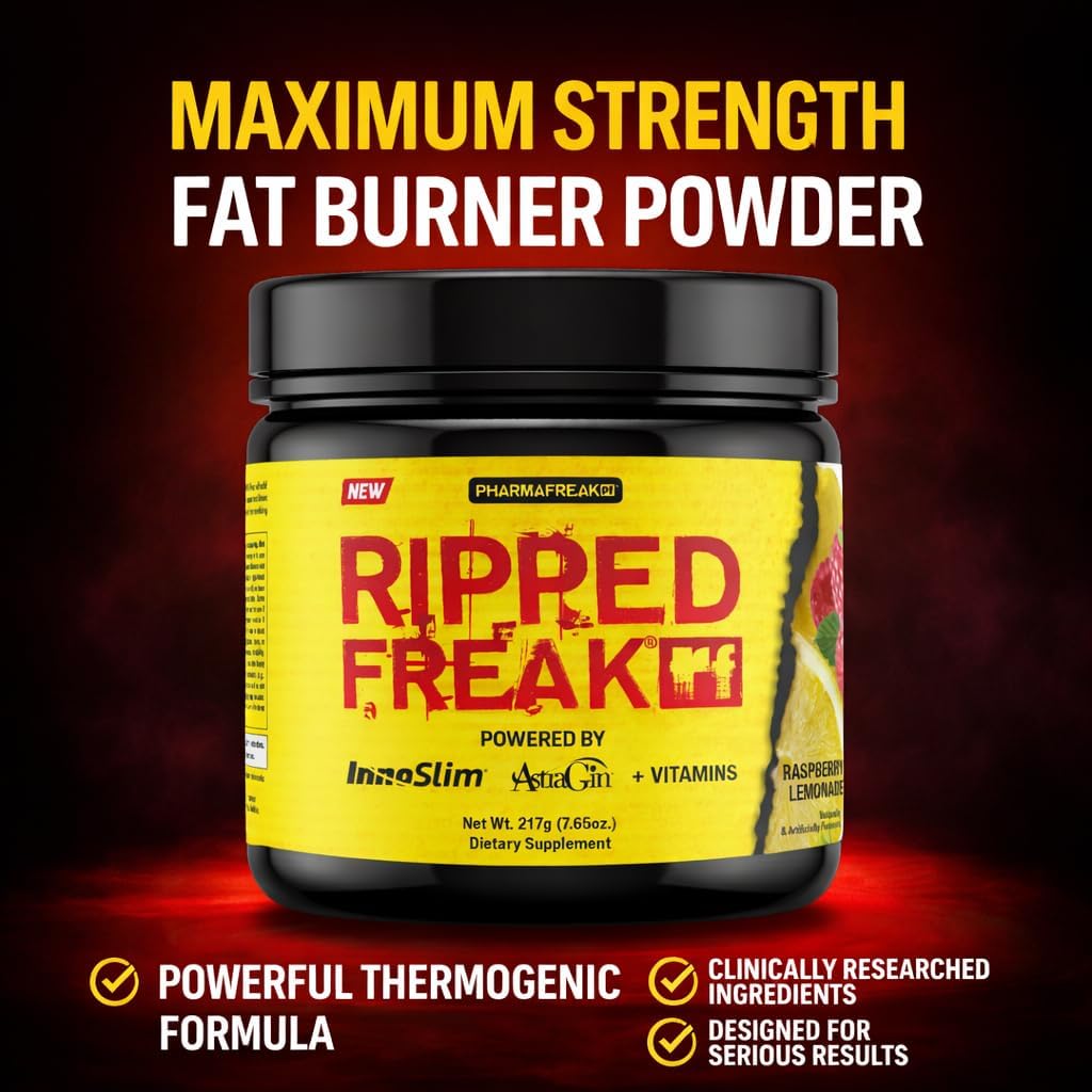 Pharmafreak Ripped Freak Fat Burner Powder – Maximum Strength Thermogenic Formula for Men & Women | Energy, Focus & Weight Loss Support | Raspberry Lemonade | 217g