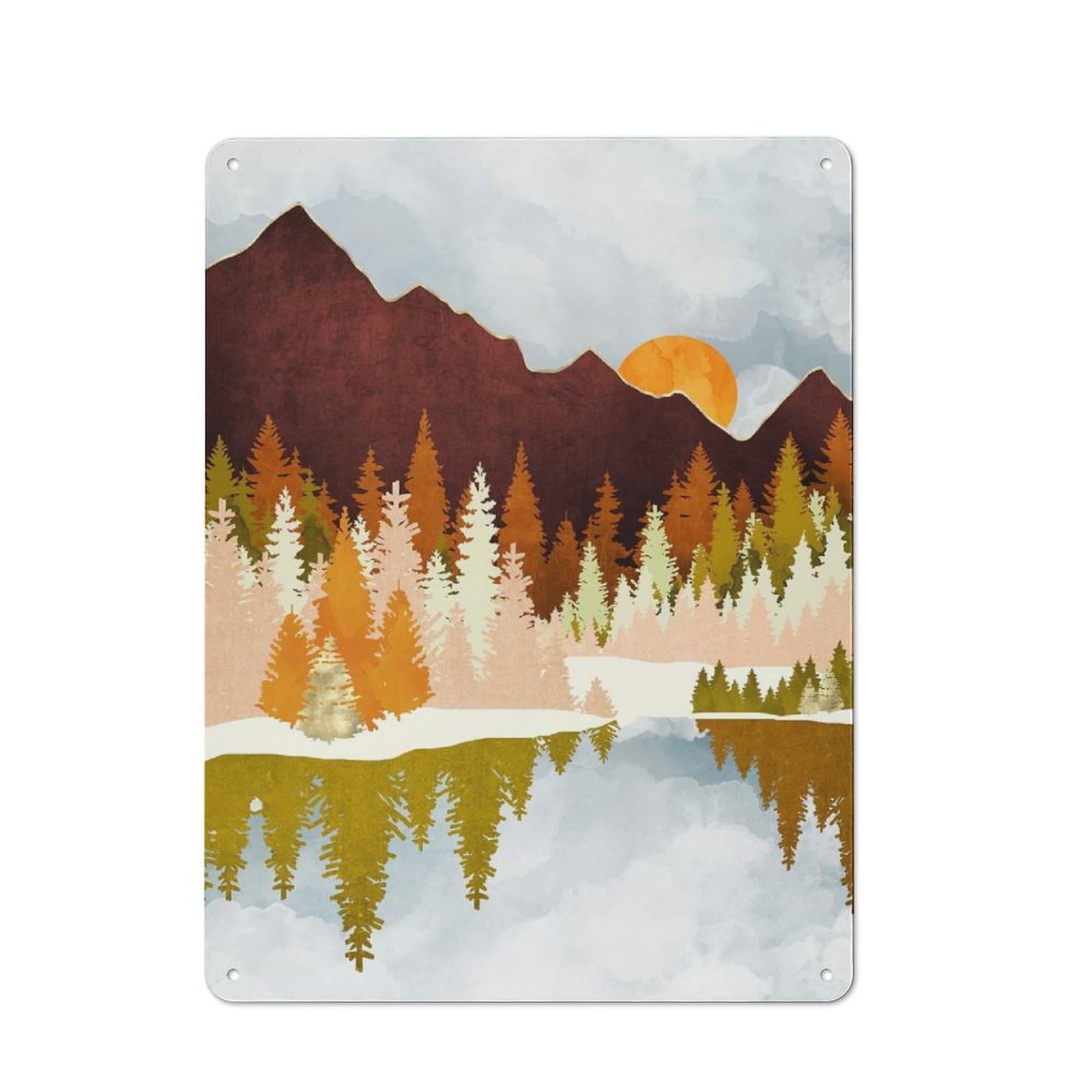 Junmoney Style-14 Winter Lake Forest Metal Wall Sign 40X30cm, Rustic Decor For Workshop Wall, For Vintage Wall Decor Fans, For Themed Room Decoration